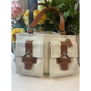 Coach LARGE F06468 WHITE Leather Soho Double Front Pocket Shoulder Bag (PU180